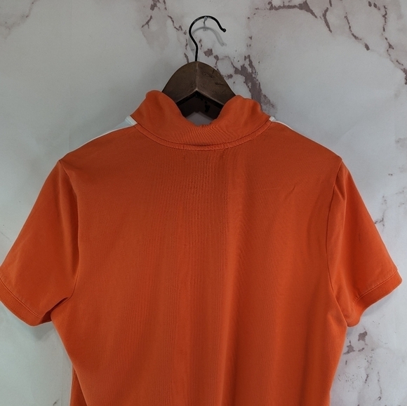 Lauren Ralph Lauren Shirt Womens Large Orange White Zip Short Sleeve Active Mock - Picture 6 of 9
